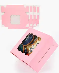 定制粉色面包盒带窗户环保纸板纸板糕点礼品包装盒饼干小蛋糕