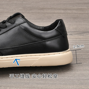 Black Genuine <b>Leather</b> Low Top Men's <b>Sneakers</b> Round Toe Lace Up Summer Breathable Casual Shoes - Product Image 3