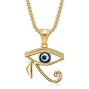 Moda popolare oro 18k placcato antico simbolo egizio di <span class=keywords><strong>protezione</strong></span> collana in acciaio inox Cz occhio di Horus collana pendente - Product Image 5