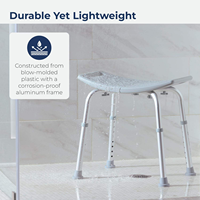 Tabouret de douche réglable en hauteur sur 8 niveaux, structure en alliage d'aluminium avec siège de bain et banc de douche