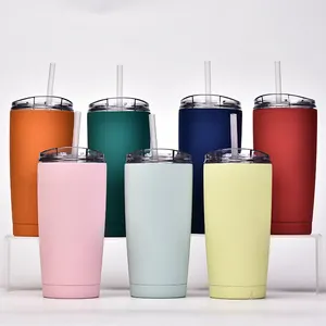 كوب cup cup Co بشعار مخصص قابل لإعادة الاستخدام للسفر مع غطاء بلاستيكي خالي من BPA معزول حراري مزدوج