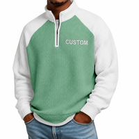 Pull à col zippé en maille gaufrée pour homme, sweat-shirt color block à manches raglan, broderie personnalisée, haut décontracté style preppy pour le golf