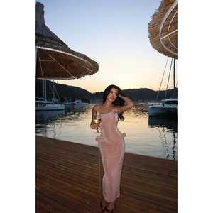 Robe de soirée longue beige Glory avec détails en dentelle au dos, roses, taille XL/XXL, style musulman, coupe trapèze, taille empire, pour mariages et fêtes - Product Image 4