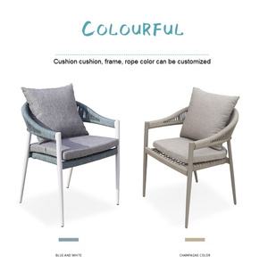 Outdoor Cafe <strong>Chair</strong> Garden Furniture Stackable Metal Aluminum Rattan Dining Arm <strong>Chair</strong> With Cushion - Product Image 4