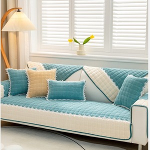 <b>Sofa</b> Cushions Full Set Thickened Flannel Non Slip Winter Plush <b>Cover</b> 190-230cm Solid Color Pad Type Machine Washable - Product Image 1