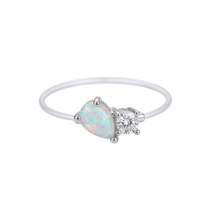 S925 Silberfassung Schwebender Ring Angelschnur-Band Birnenförmiger Aurora-Stein Zwei-Stein-Illusionsschmuck Großhandel - Product Image 5