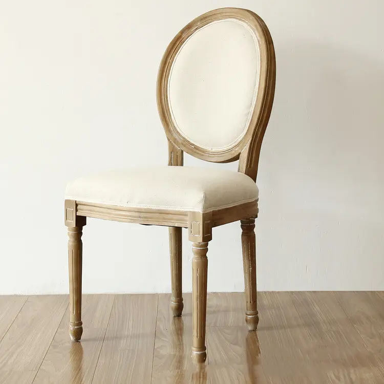 Cadeira redonda de madeira estilo francês, cadeirinha redonda de madeira sólida para sala de jantar