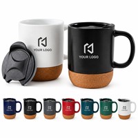 Tasse en Céramique Personnalisée avec Logo pour Cadeau d'Affaires, Mug en Grès pour Bureau et Maison, Boissons Chaudes ou Froides avec Base en Liège et Couvercle Coulissant