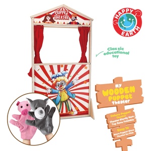Felice terra-<span class=keywords><strong>teatro</strong></span> di legno <span class=keywords><strong>burattini</strong></span> mano burattino spettacolo educativo gioco di ruolo giocattolo <span class=keywords><strong>teatro</strong></span> di legno con tende per i bambini - Product Image 3