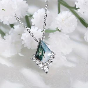 Collana di Diamanti in Argento con Taglio Princess, Diamante Naturale, Stile Classico per Uso Quotidiano Femminile, Placcato in Oro Bianco - Product Image 1