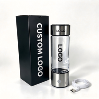 Bouteille d'eau à hydrogène SPE PEM avec logo personnalisé, 450 ml, 3000 ppb, générateur d'ions H2 en verre, ioniseur rechargeable, alimenté par USB, CE RoHS
