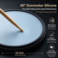 Pad de pratique en silicone de 12 pouces, 40 duromètres, ultra silencieux, prix de gros pour les revendeurs d'instruments et les magasins d'accessoires
