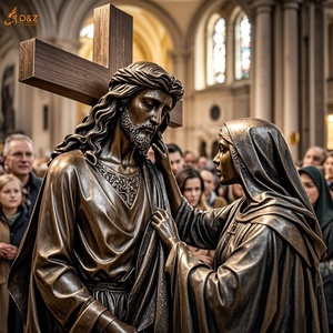 Famoso cristiano cattolico decorazione in ottone statua di gesus 14 stazioni sesta stazione Veronica a grandezza naturale pulire la faccia di gesus scultura in bronzo - Product Image 5