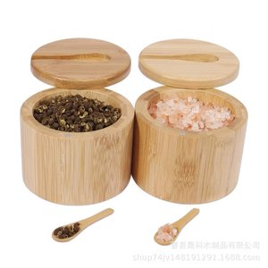 Bamboo Spice <b>Jars</b> With Spoon Airtight Lid <b>For</b> <b>Kitchen</b> <b>Storage</b> 3Pcs Set - Product Image 5