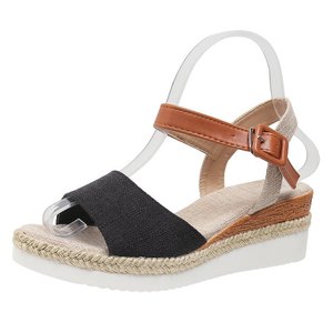 Wedge Sandals Summer Flat Slope Heel Fish Mouth Cloth Outdoor Casual Women's Sandals - Product Image 4