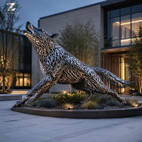 Sculpture de léopard creuse en acier inoxydable, artisanat métallique découpé au laser, statue animale durable pour la décoration de paysages d'hôtels, villas et jardins