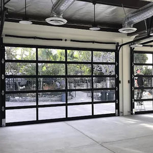 Portes de garage électriques modernes en aluminium anodisé couleur noire prix pleine vue <span class=keywords><strong>porte</strong></span> de garage <span class=keywords><strong>sectionnelle</strong></span> automatique en verre transparent - Product Image 2