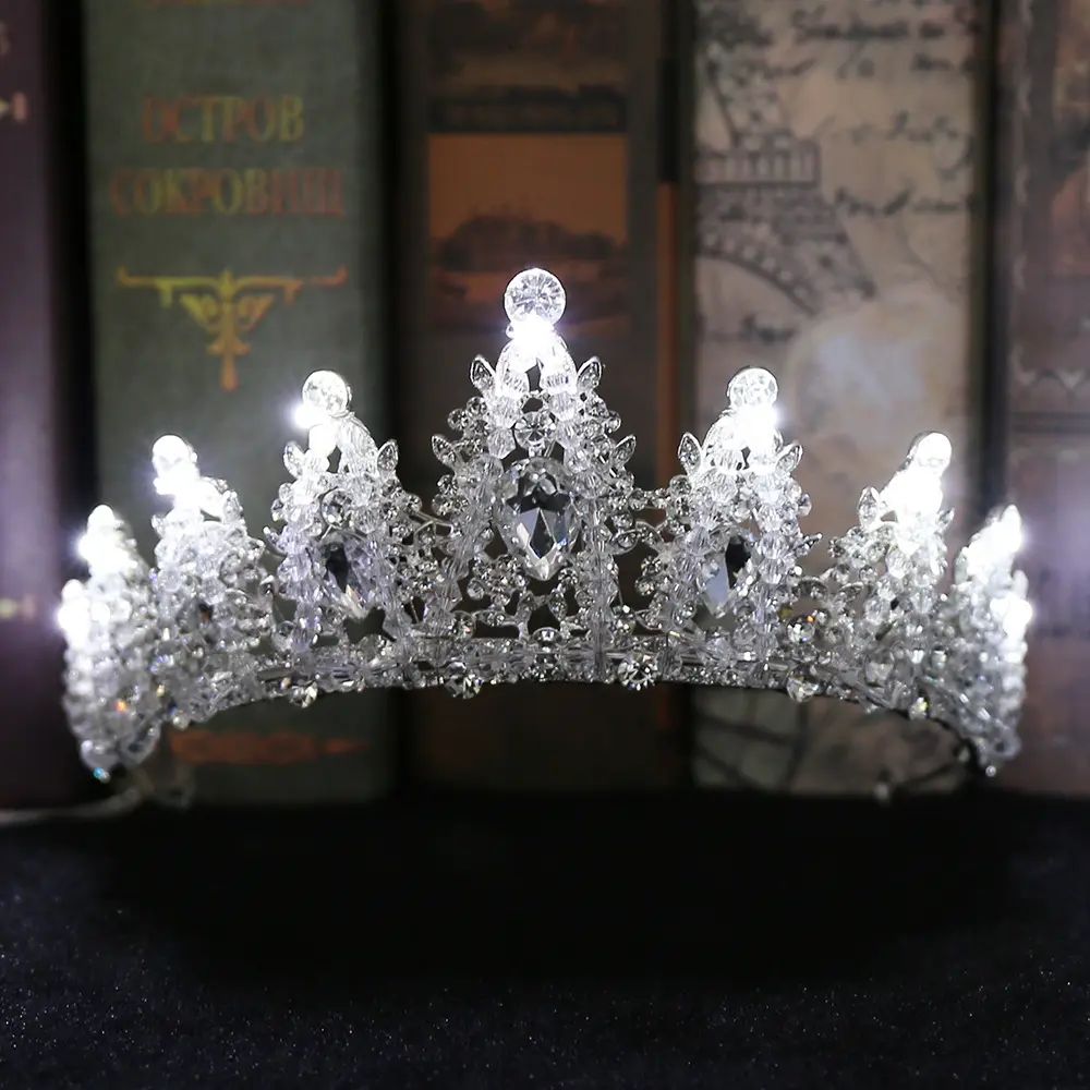 High quality Bridal Led crown Alloy crystals shiny bridal Tiaras Wedding Hair jewelry wholesale ZGH1150