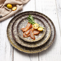 Assiettes de dîner en céramique à texture de fausse pierre de style japonais rétro, plateau à steak, plat de cuisson, plaque à pizza, compatible micro-ondes