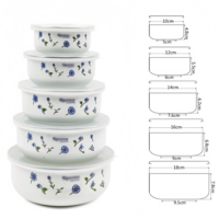 Ensemble de 5 bols à glace émaillés épais de 10 à 18 cm, récipients de stockage alimentaire avec couvercle, logo personnalisé pour réfrigérateur, usage domestique et hôtelier