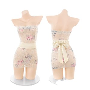 Chemise de nuit sexy pour femmes, style pur et séduisant, ensemble uniforme qqny, ceinture de style ancien et jupe moulante. - Product Image 1