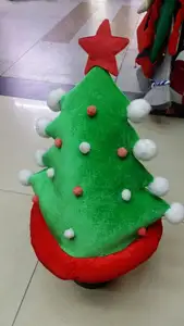 Chapéu de Natal em tecido de pelúcia para árvore de Natal verde vermelho