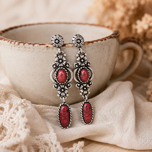 Orecchini Vintage Intagliati con Motivi Floreali Rosso Blu Verde, Gioielli Etnici da Sposa per Donne - Product Image 6