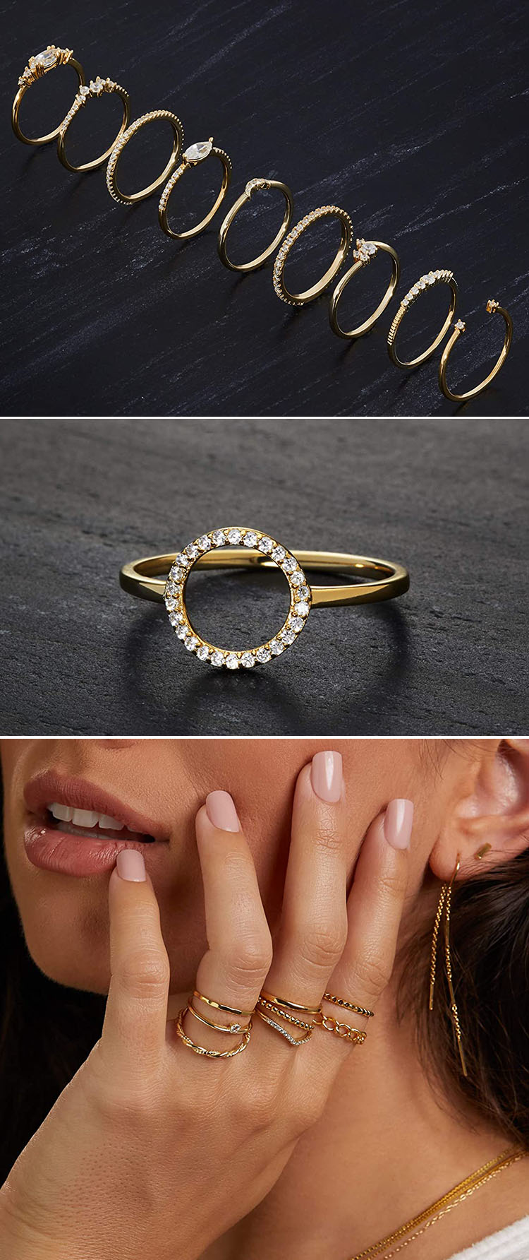 Moda Mulher Jóias de anel simples 18K Gold Gold Prazable Pilhe Aço inoxidável anéis