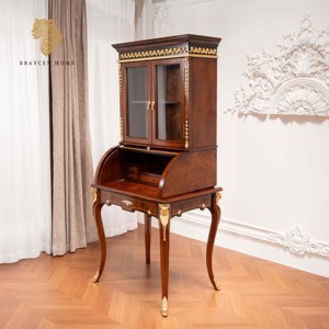 Scrivania <span class=keywords><strong>Reale</strong></span> in Legno di Mogano Americano con Libreria, Tavolo Console Personalizzabile per Soggiorno, Mobile Vintage con Cassetti - Product Image 2