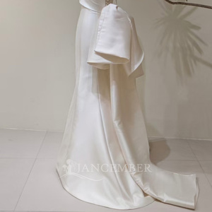 Vestidos de Novia Sirena Ajustados de Satén Color Marfil con Cuello Barco y Lazo, Estilo Boho LY104 - Product Image 5