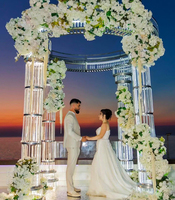 Arche de mariage ronde en métal doré de luxe, cadre de support pour décoration d'événement, scène et cérémonie
