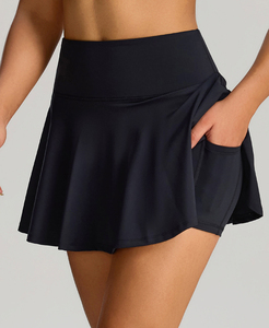 Gonna da <span class=keywords><strong>Tennis</strong></span> 2-in-1 Traspirante per Donne, Skort Sportivo Personalizzabile, Assorbente, ad Asciugatura Rapida, Mini Gonna Atletica con Orlo Arricciato e Tasche - Product Image 1