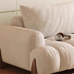 Sofá de Madera Maciza Estilo Italiano de Lujo Ligero en Color Crema, Sofá de Tela Moderno de Línea Recta para Sala de Estar - Product Image 6