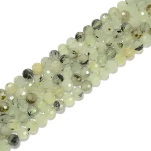 Bulk Price Loose Hard Cut Faceted Round Gemstone Strands Natural Prehnite Stone Beads for Jewelry Making 6mm 8mm 10mm