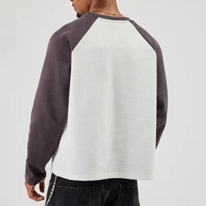 Camiseta de manga larga raglán de punto gofrado para hombre, cuello redondo, bloques de color, estilo casual holgado, personalizada - Product Image 3