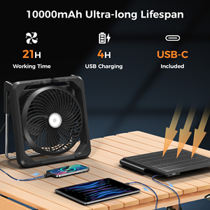 휴대용 태양 전지 구동 데스크 팬 10000mAh USB 전원 홈 오피스 캠핑 RV 자동차에 대 한 3 단계 태양 광 캠핑 팬 - Product Image 4