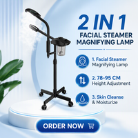 2 in 1 Face Vaporizer Mag Light Professional Ionic Ozone Steamer Aroma Nozzle Led Magnifying Lamp Facial Steamer