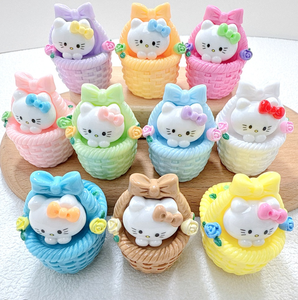 Cute Cat Kitty Resin Figures Flower Basket Resin Crafts for Car Ornaments Big Crafts Charms Desktop Ornaments for Computers