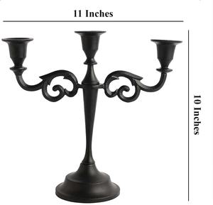 Zarif 10-Inch mat siyah 3-Arm şamdan konik mumluklar ev dekorasyon düğün dekor için fener tarzı - Product Image 3