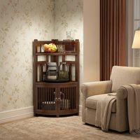 Étagère d'angle en bambou naturel avec porte, meuble de rangement à trois niveaux, nouveau style chinois, présentoir peu encombrant pour salon ou coin mural