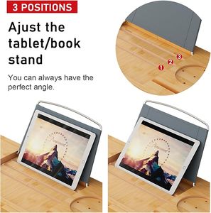 Étagère pliable en bois de bambou de luxe personnalisée plateau de baignoire spa organisateur de caddie avec <span class=keywords><strong>porte</strong></span>-<span class=keywords><strong>savon</strong></span> antidérapant et accessoires de <span class=keywords><strong>porte</strong></span>-livre - Product Image 3