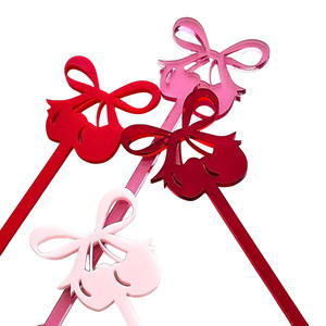 ไม้เสียบค็อกเทลอะคริลิคแบบกำหนดเองลายเชอร์รี่และโบว์ สำหรับตกแต่งงานปาร์ตี้วันวาเลนไทน์และอุปกรณ์เสริมบาร์งานแต่งงาน - Product Image 1