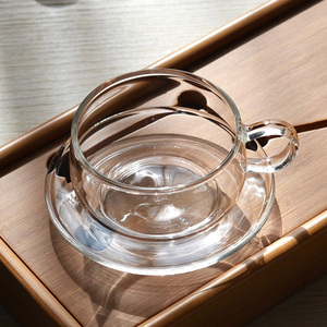 Tazza di vetro borosilicato e piattino in vetro piccolo tazza da tè e piattino Set resistente al calore per la preparazione del tè - Product Image 3