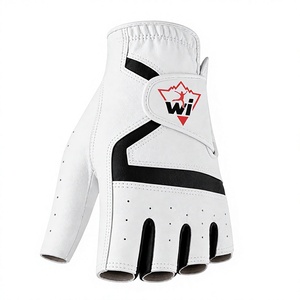 Guante de Golf Transpirable de Primera Calidad, Medio Dedo, con Aspecto de Cuero Blanco, Paneles de Agarre Negros, Correa de Muñeca Ajustable, Diseño Unisex - Product Image 5