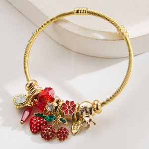 <span class=keywords><strong>Bracelet</strong></span> PFT tendance et polyvalent, motif cerise, papillon, fraise, pour femme, serti de diamants, réglable, <span class=keywords><strong>bracelet</strong></span> d'amitié - Product Image 2