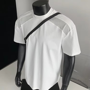 เสื้อยืดผู้ชายผ้าไอซ์ซิลค์แห้งเร็ว ระบายอากาศดี ให้ความรู้สึกเย็นสบาย ทรงหลวมใส่สบายสำหรับฤดูร้อน  ตกแต่งด้วยผ้าตาข่าย  แบบเรียบง่าย - Product Image 2