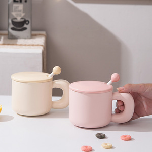 Taza de Cerámica Simple con Asa Grande, Tapa y Varilla <span class=keywords><strong>para</strong></span> Mezclar, Resistente a Altas Temperaturas, <span class=keywords><strong>para</strong></span> Café, Leche, <span class=keywords><strong>Desayuno</strong></span>, Unisex - Product Image 2