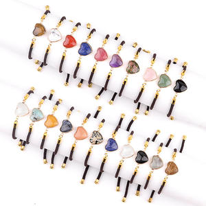 สร้อยข้อมือเชือกทองถักรูปหัวใจประดับด้วยหินธรรมชาติ 20 ชนิด ปรับขนาดได้ เหมาะสำหรับคู่รัก - Product Image 1