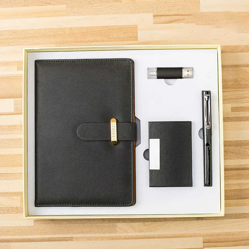 Neues Produkt beliebtes Design A5 Notebook & Metallstift & 16G USB-Stick Luxus Mit Kraft papier verpackung Karten etui Geschenk box