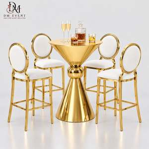 DM EVENT <b>Stainless</b> <b>Steel</b> Cocktail <b>Table</b> with Gold Frame and Tempered Glass Top for Hotel Events - Product Image 1